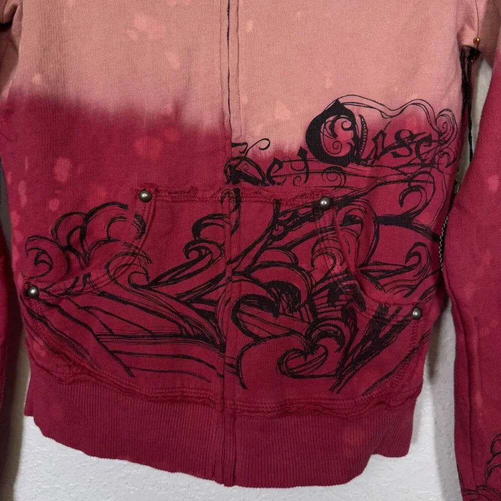 Key Y2K Jacket Womens Small Koi Fish Studded Hoodie Tattoo Art Asian Key Closet - Picture 5 of 12